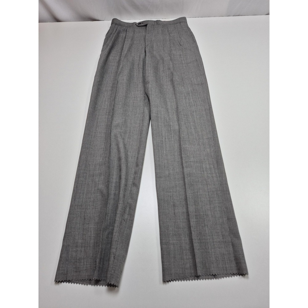 Sansabelt Dress Pants Mens 30x34 Gray Check Pleated Straight Comfort Waistband